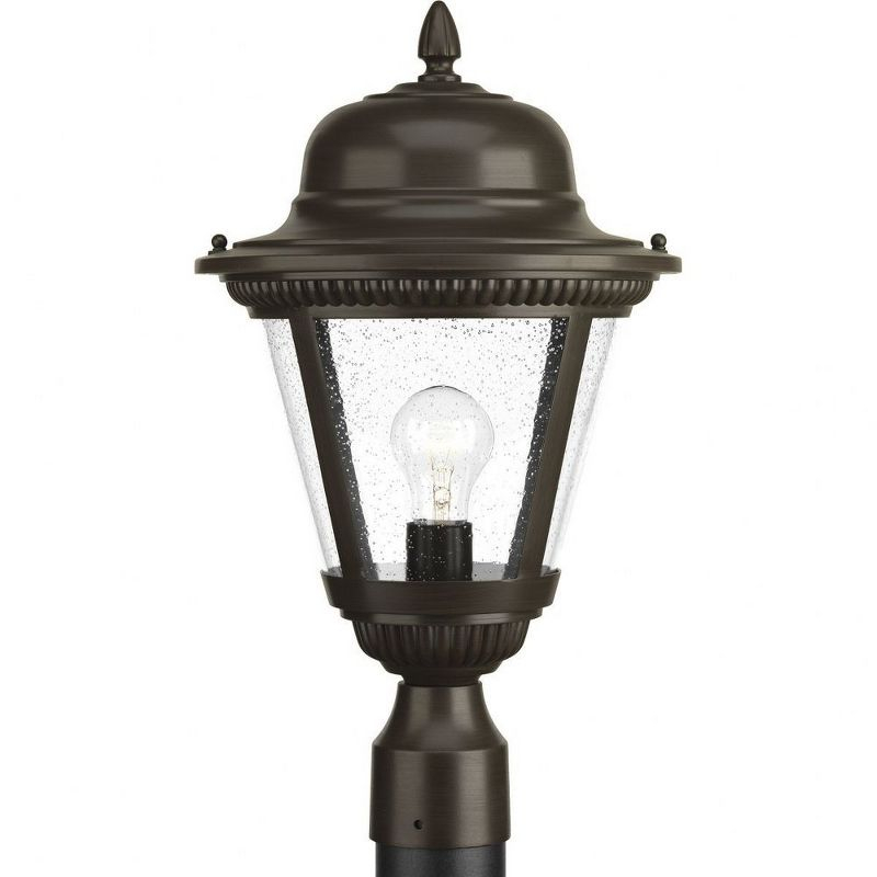 Progress Lighting Westport 1-Light Outdoor Post Lantern in Antique Bronze with Clear Seeded Glass Shade