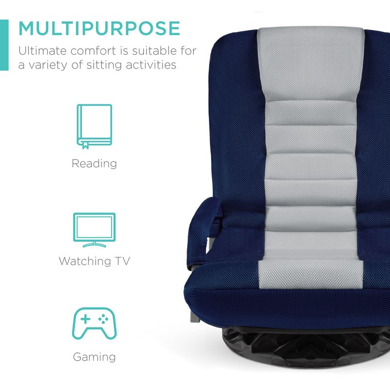Best Choice Products 360-Degree Swivel Gaming Floor Chair w/ Armrest Handles, Foldable Adjustable Backrest - Blue/Gray