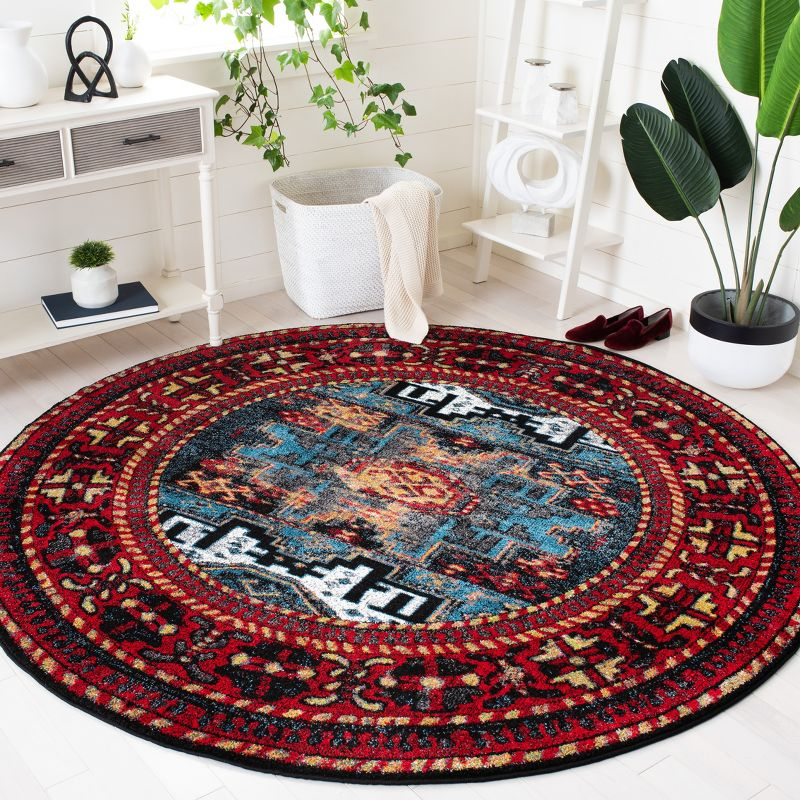 Vintage Hamadan VTH213 Power Loomed Area Rug - Red/Light Blue - 6'7" round - Safavieh.
