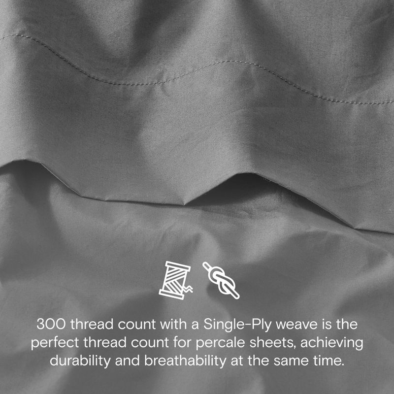 DOZ 100% GOTS Organic Percale Sheet Set, Crisp Cool, Long Staple, Breathable, Durable Storm Queen