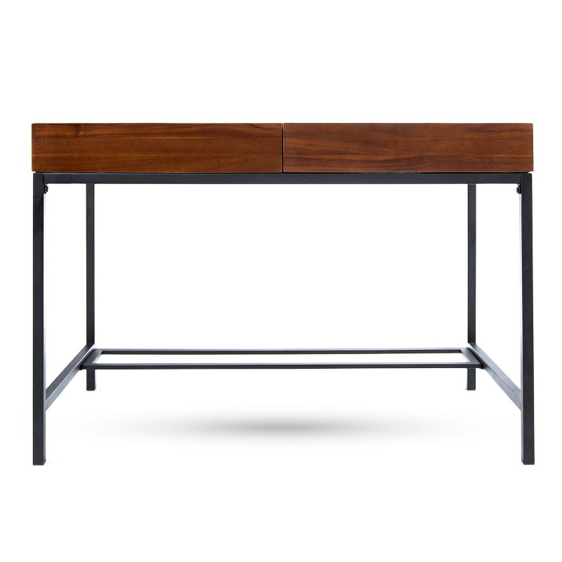 GDFStudio Lombok Industrial Acacia Wood Storage Desk, Dark Oak