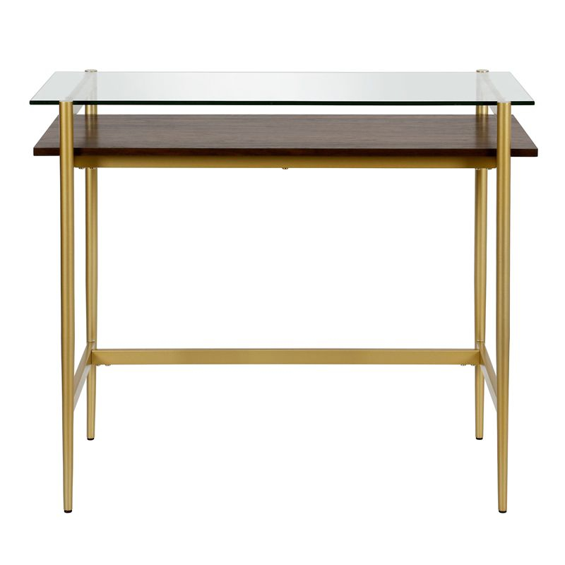 36" Brass Finish Desk with Walnut Shelf - Henn&Hart