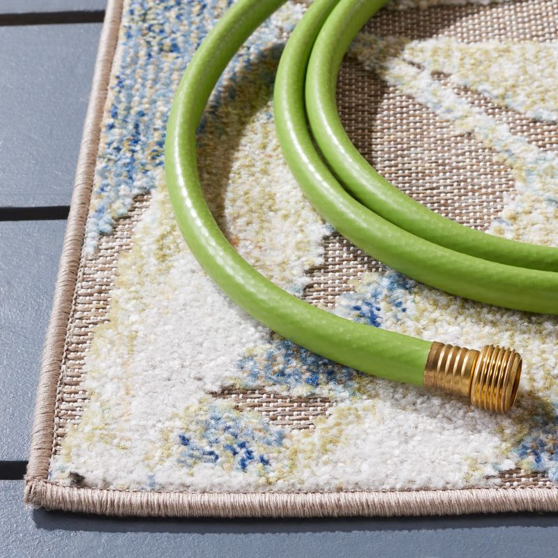 Sarasota SAR112 Power Loomed Indoor/Outdoor Area Rug - Light Green/Brown - 6'7"x6'7" - Safavieh.
