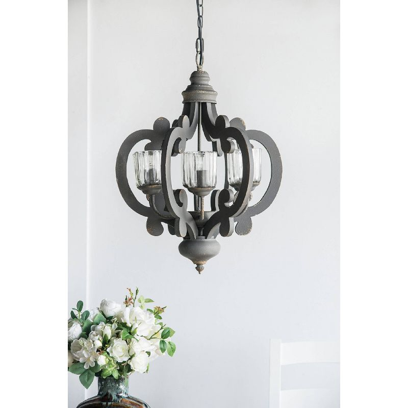 21"x24" 6-Light Wood Chandelier Ceiling Light Gray - A&B Home: No Assembly, UL Listed, Adjustable Height