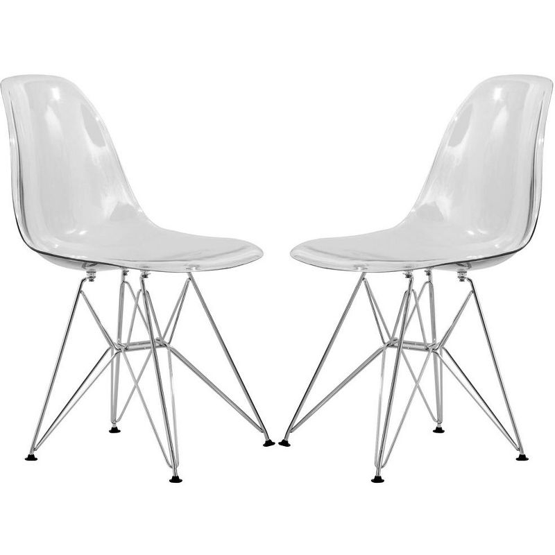 LeisureMod Cresco Modern Acrylic Dining Chairs (Set of 2) – Eiffel Chrome Base, Stylish Accent Chairs for Contemporary Dining Rooms & Kitchen Tables