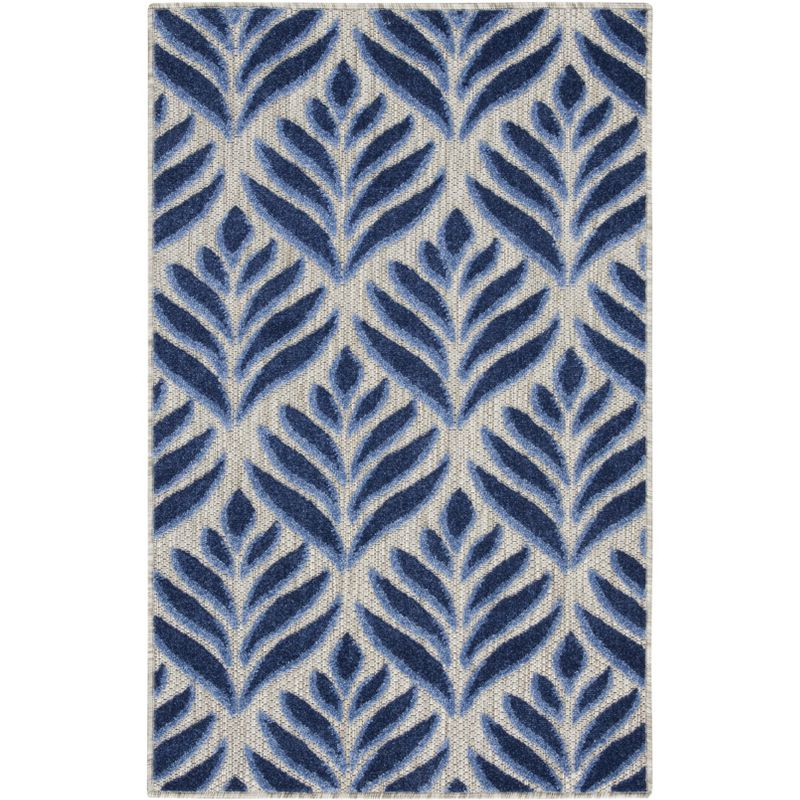 Nourison Aloha Tropical Palm Flatweave High-Low Indoor Outdoor Area Rug Blue 2'8" x 4'