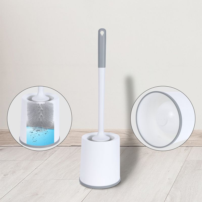 REGALWOVEN Soft Bristle Round Head Toilet Brush and Holder Set White 3 Pcs