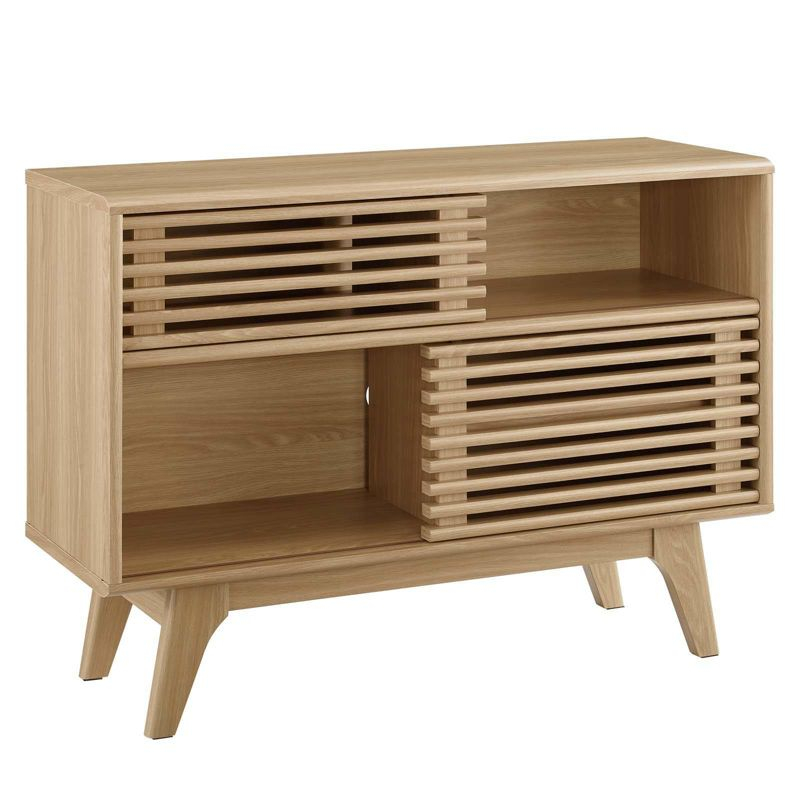 Modway Render Display TV Stand for TVs up to 48" Oak: Modern Media Console with Fixed Shelves, MDF Construction