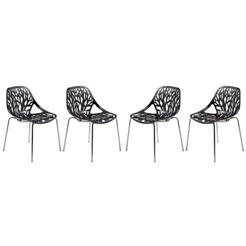 LeisureMod Asbury Stackable Dining Chair, Set of 4 - Black