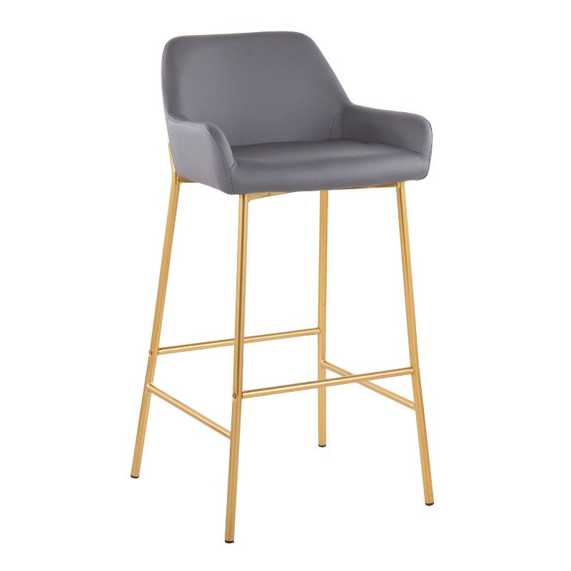 Set of 2 Daniella Metal Faux Leather Barstools Gold/Gray - LumiSource: Upholstered, Fixed Height, with Back