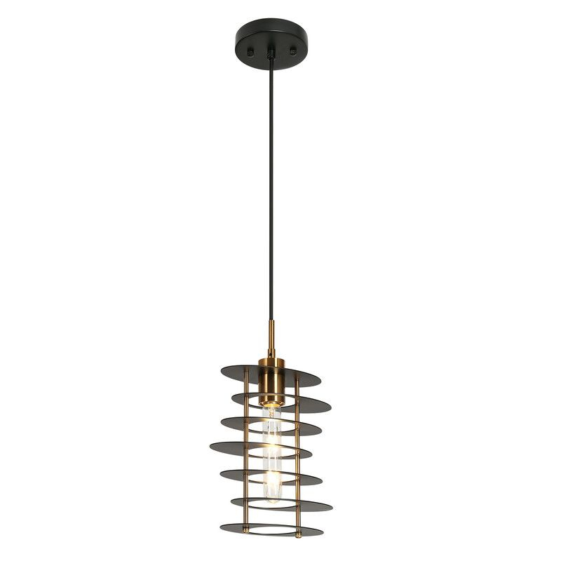 LNC Meubelkunst 1-Lights 9" Modern Cylinder Mini Pendant  Lights,Black and Polished Gold
