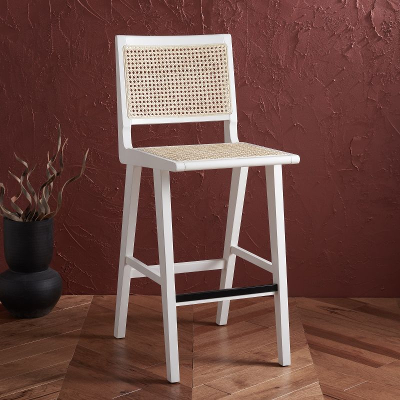 Hattie French Cane Barstool - SFV4140 - White/Natural - Safavieh Couture