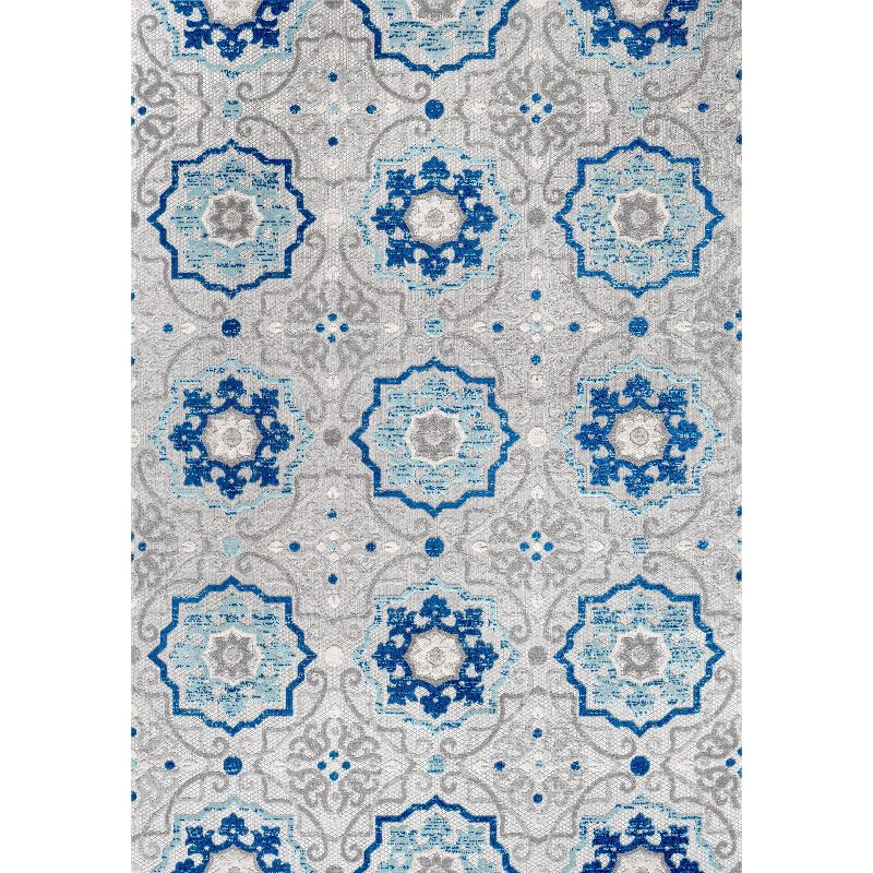 8'x10' Mediterranean Medallion Indoor/Outdoor Area Rug, Blue/Gray - JONATHAN Y