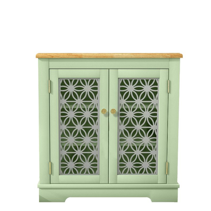 30" Storage Sideboard Buffet Cabinet Green - Home Essentials: Bohemian Style, Adjustable Shelves, Tempered Glass Doors