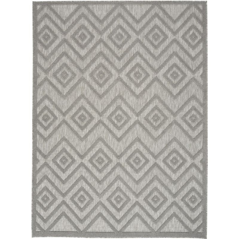 Nourison Versatile Diamond Geometric Flatweave Indoor Outdoor Area Rug Silver Grey 6' x 9'