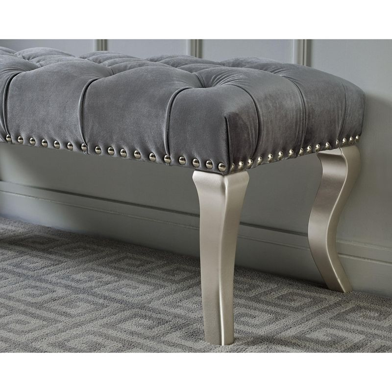 Roundhill Furniture Decor Maxem Tufted Fabric Upholstered Seat with Nailhead Trim Bench, Gray