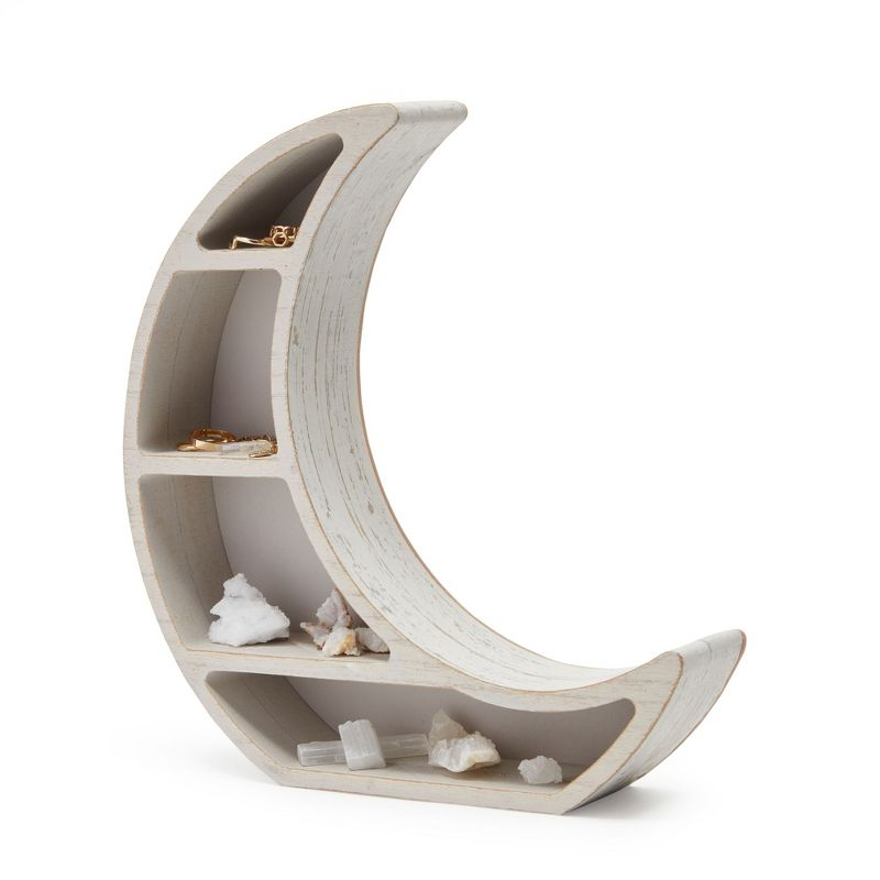 Farmlyn Creek Wooden Shelf Display for Rustic Home Decor, Crescent Moon (10 x 10.2 x 2 in)
