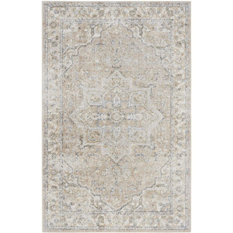 Nourison Astra Machine Washable Vintage Medallion Indoor Rug Beige 2'2" x 4'