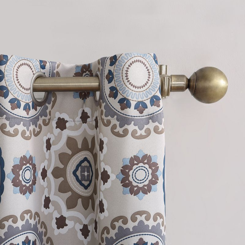40"x63" Sun Zero Blackout Nepal Global Medallion Print Grommet Curtain Panel Khaki: Twill Polyester, Indoor Use