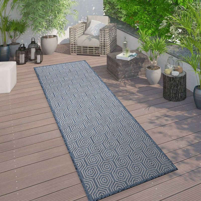 World Rug Gallery Modern Geometric Textured Flat Weave Indoor/Outdoor Area Rug - BLUE 2'x7'