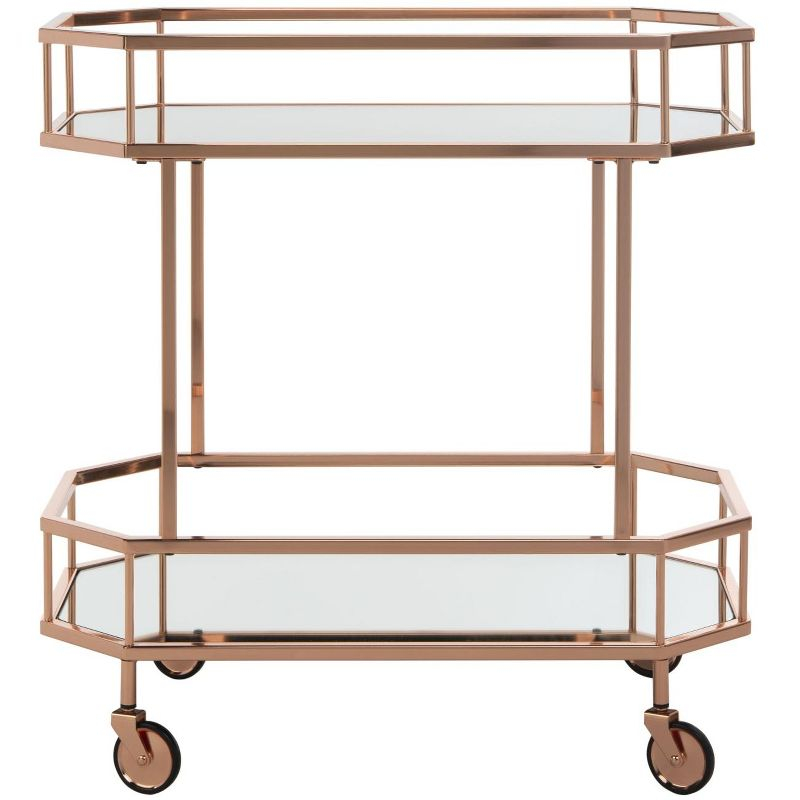 Silva 2 Tier Octagon Bar Cart - BCT8004A - Rose Gold/Mirror - Safavieh