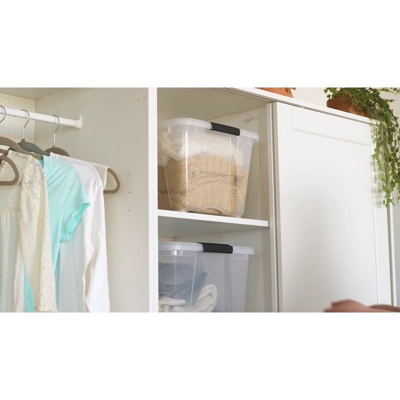 IRIS 32qt Stack and Pull Plastic Storage Bin: Clear & Gray, Stackable, Portable, Latch Closure, Built-In Handles