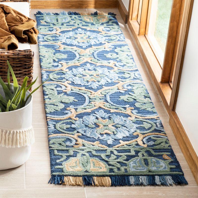 Blossom BLM422 Hand Tufted Runner Rug - Navy/Green - 2'3"x14' - Safavieh.