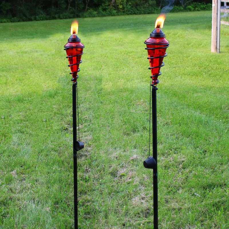 Sunnydaze Outdoor Adjustable Height Glass and Metal Swirl Patio and Lawn Torch Set - Red - 2pk