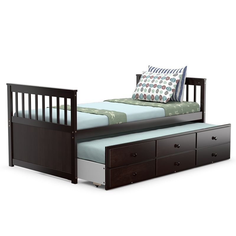 Costway Twin Captain's Bed Bunk Bed Alternative w/ Trundle & Drawers for Kids Espresso