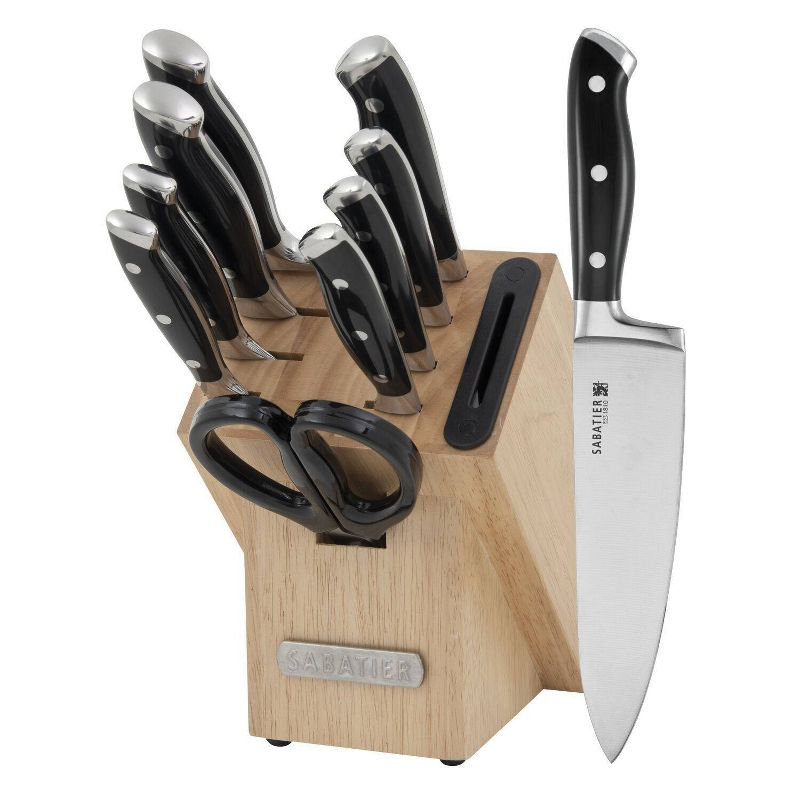 Sabatier 16pc Triple Rivet Rubberwood Block Knife Set: High Carbon Stainless Steel, Ergonomic Handle, Kitchen Cutlery