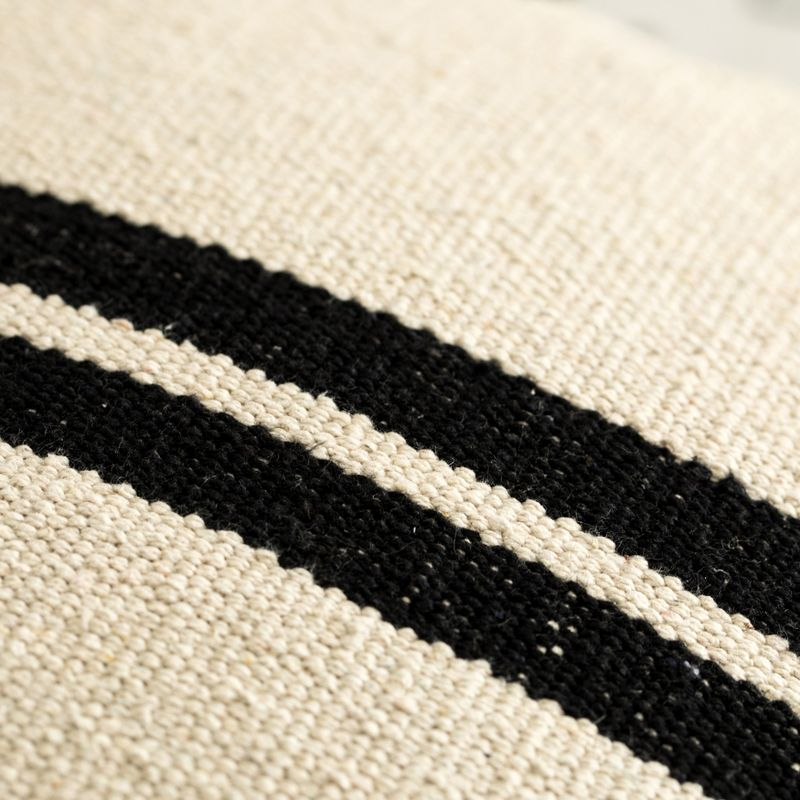 DEERLUX 16" Handwoven Cotton Throw Pillow Cover with Two Center Black Stripes with Filler, Natural