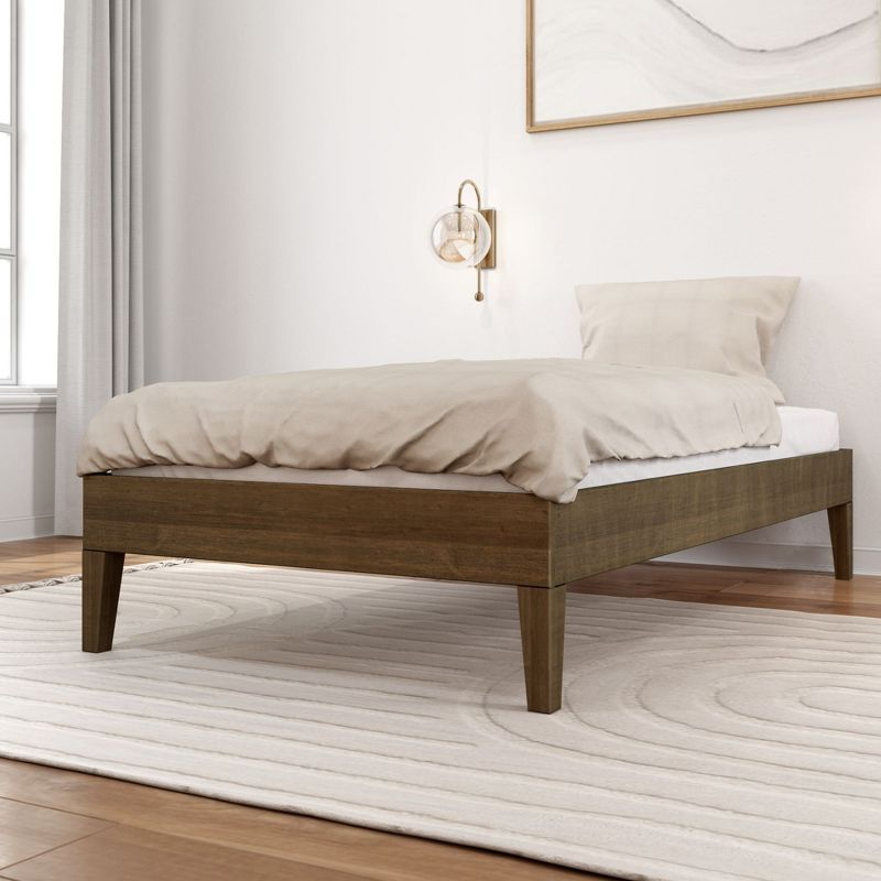 Plank+Beam Solid Wood Twin Size Platform Bed Frame, Matte Walnut