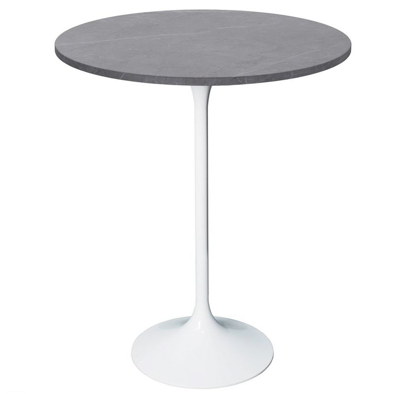 Leisuremod Verve 27" Round Bar Height Dining Table - Sintered Stone Top with Modern White Pedestal Base Counter Height Table for Kitchen, Home and Pub