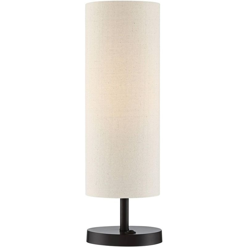 360 Lighting Heyburn Modern Accent Table Lamp 20" High Dark Bronze with USB and AC Power Outlet in Base Oatmeal Cylinder Shade for Bedroom Office Desk