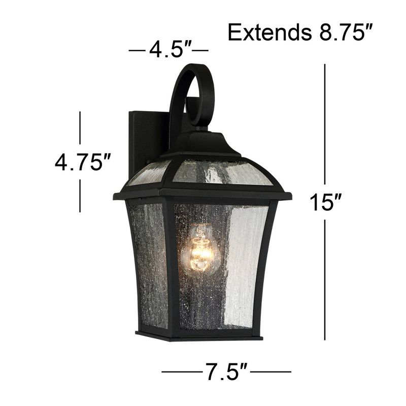 John Timberland Mosconi Rustic Outdoor Wall Lights Fixture Set of 2 Textured Black 15" Clear Seedy Glass for Post Exterior Barn Deck House Porch Yard