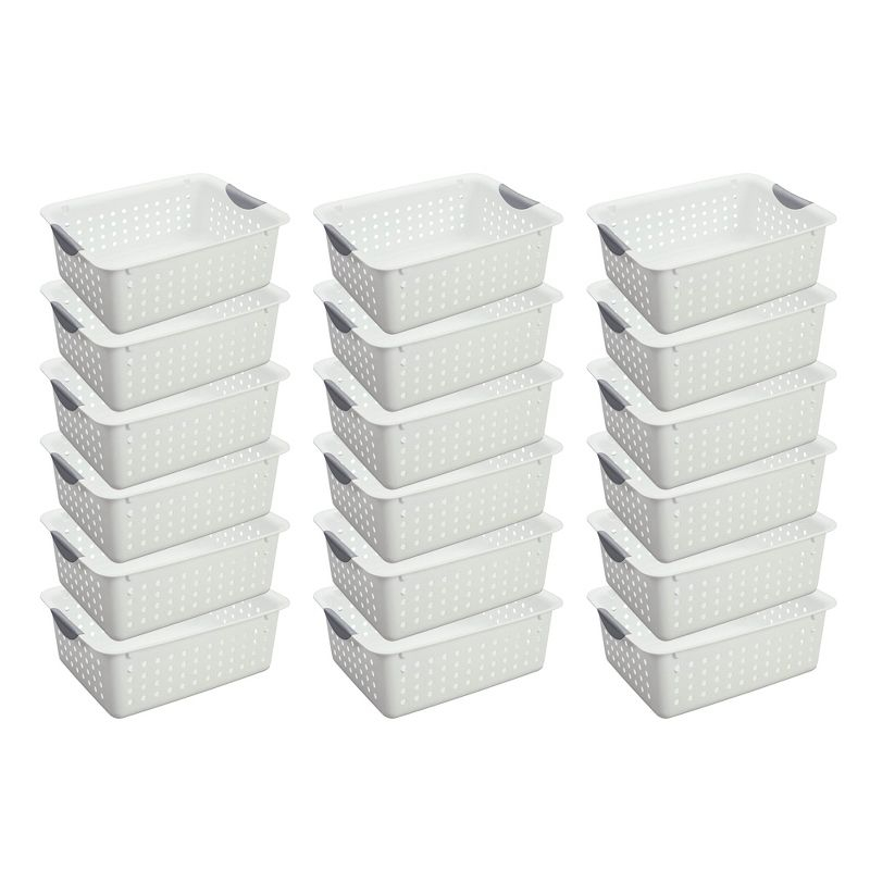 Sterilite Medium Ultra Basket, Storage Bin to Organize Closets, Cabinets, Pantry, Shelving and Countertop Space, White, 18-Pack
