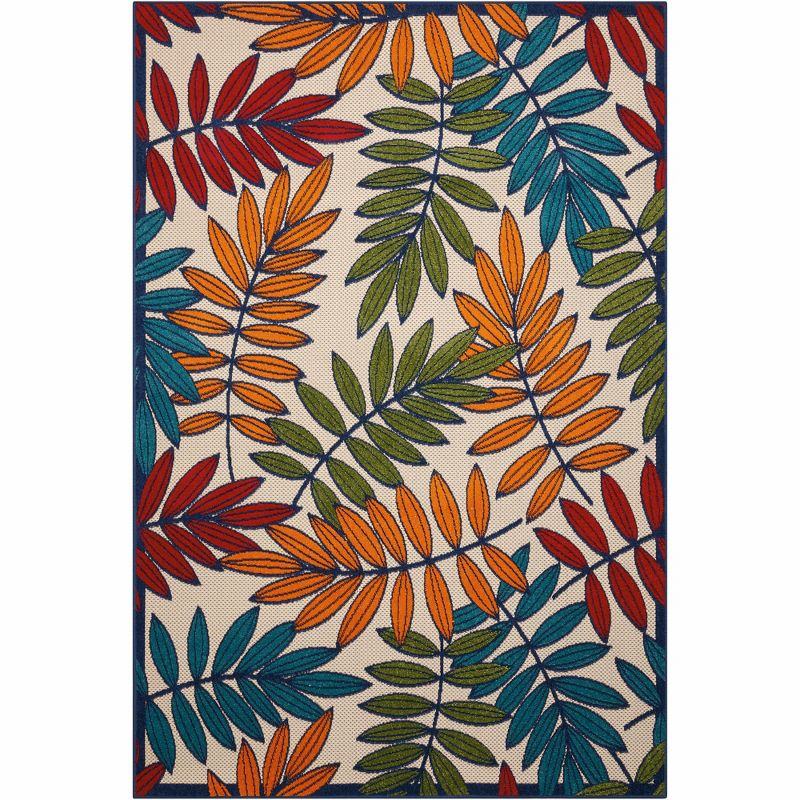Nourison Aloha Floral Leaf Flatweave High-Low Indoor Outdoor Area Rug Multicolor 6' x 9'