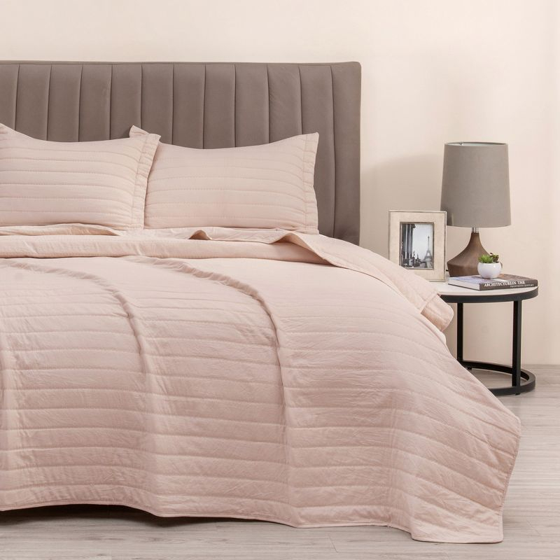 FreshFolds Solid Stitched Microfiber Quilt Set with Shams