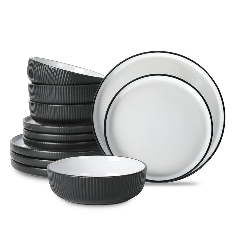 Christian Siriano Laro 12-Piece Dinnerware Set Stoneware, Service for 4, Black