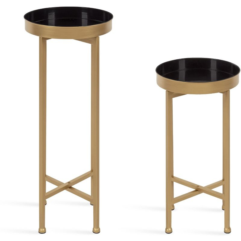 Kate and Laurel Celia Round Metal Nesting Table, 2 Piece, Black and Gold