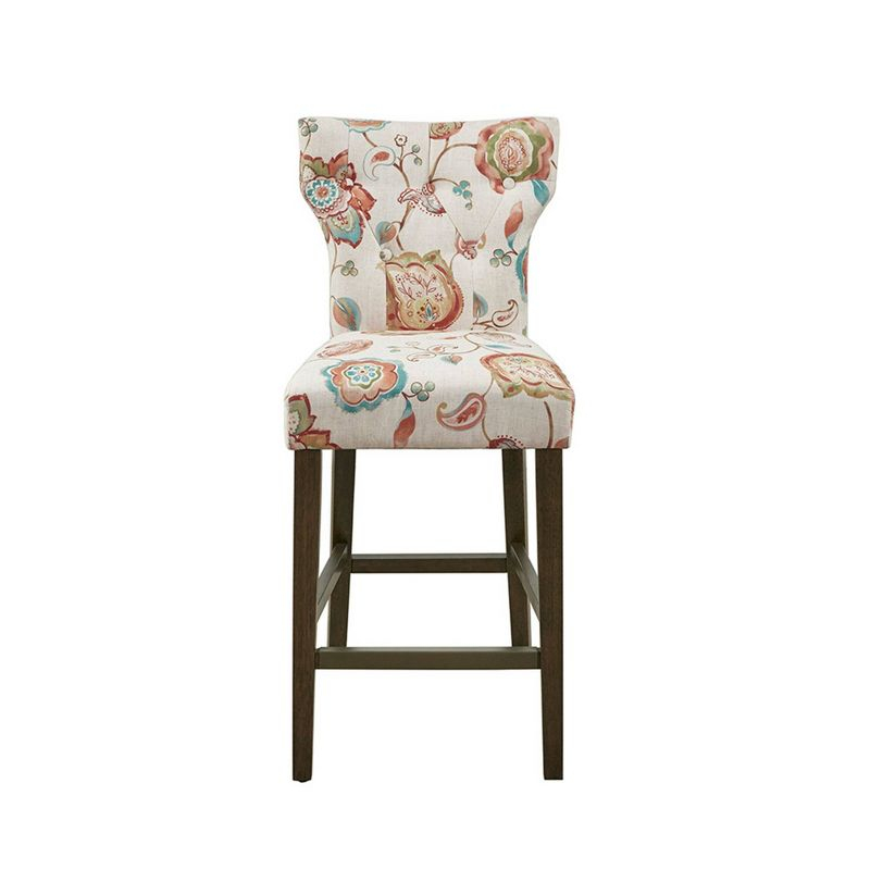 Saffron Tufted Back Counter Height Barstool Orange/Espresso - Madison Park: Upholstered, Solid Wood Legs