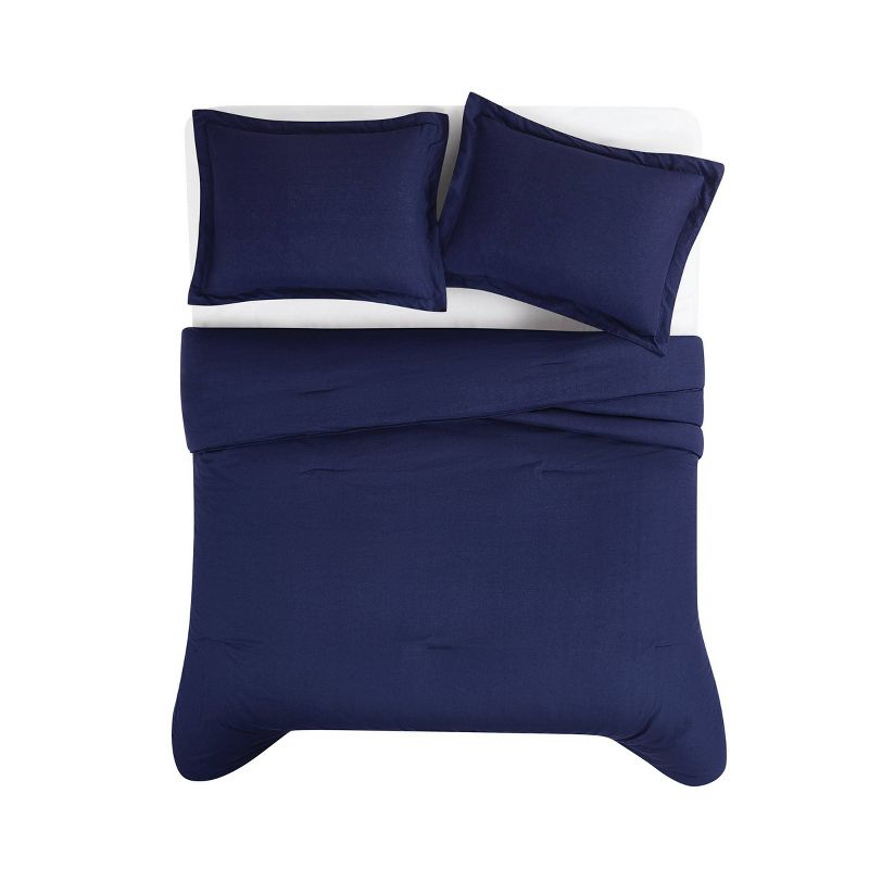 Brooklyn Loom 3pc King Flax Linen Comforter Set Navy Blue