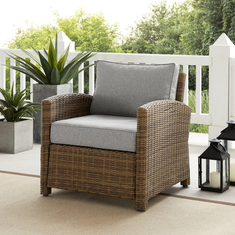 Bradenton Outdoor Wicker Arm Chair - Gray/Weathered Brown - Crosley: Steel Frame, UV-Resistant Patio Accent Chair