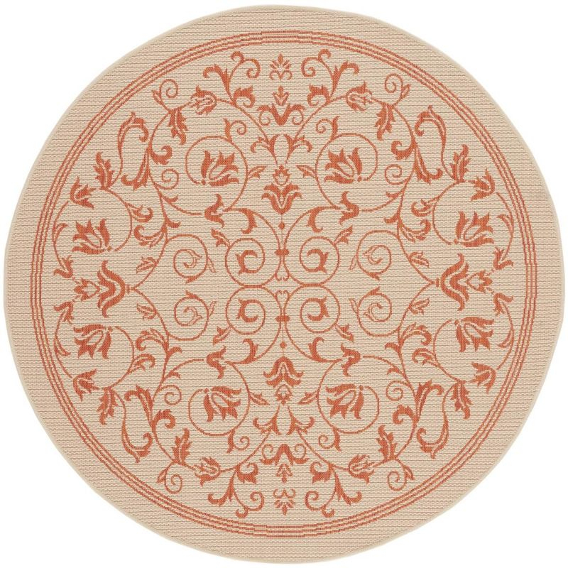 Courtyard CY2098 Power Loomed Indoor and Outdoor Area Rug - Natural/Terra - 7'10" Round - Safavieh