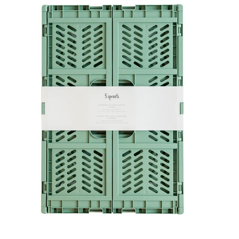 3 Sprouts Rectangular Recycled Plastic Foldable Crate (Large Size) - Green
