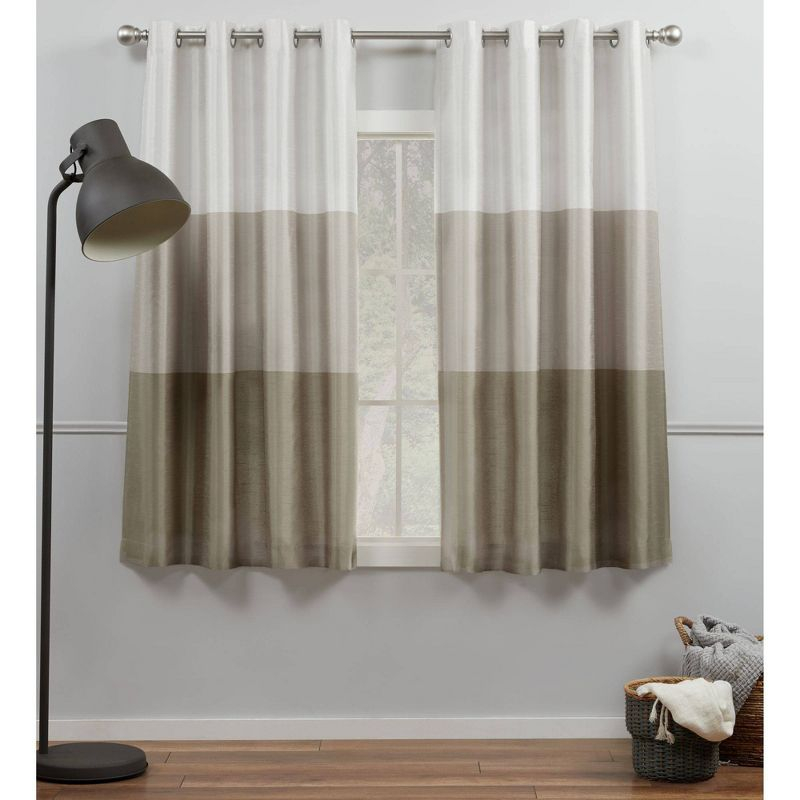 Set of 2 96"x54" Chateau Striped Faux Silk Grommet Top Window Curtain Panel Taupe: Room Darkening Drapes, Exclusive Home