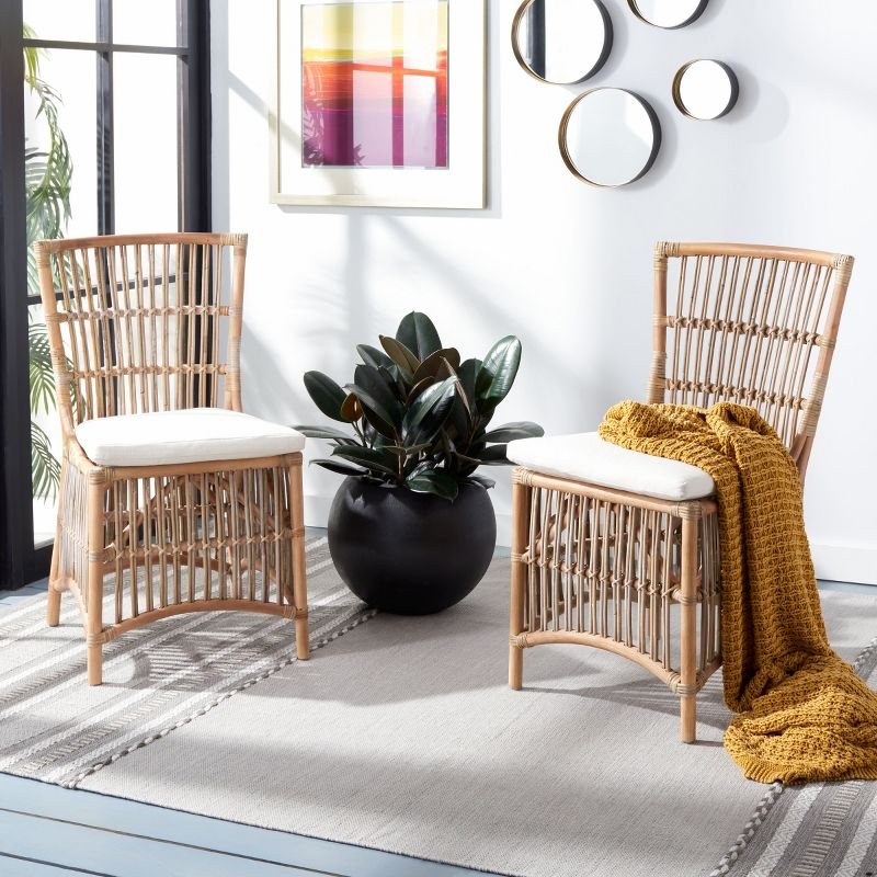 Erika Rattan Accent Chair W/ Cushion - ACH6511 - Set of 2 - White/Natural Unfinished - Safavieh
