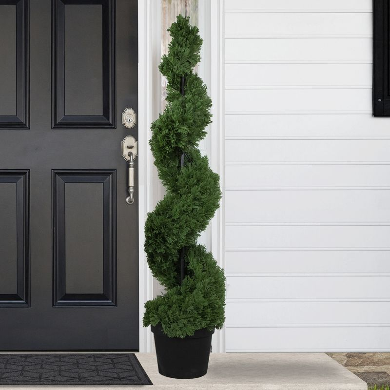 Northlight Real Touch™ Artificial Cedar Spiral Topiary Tree in Black Pot, Unlit - 5'