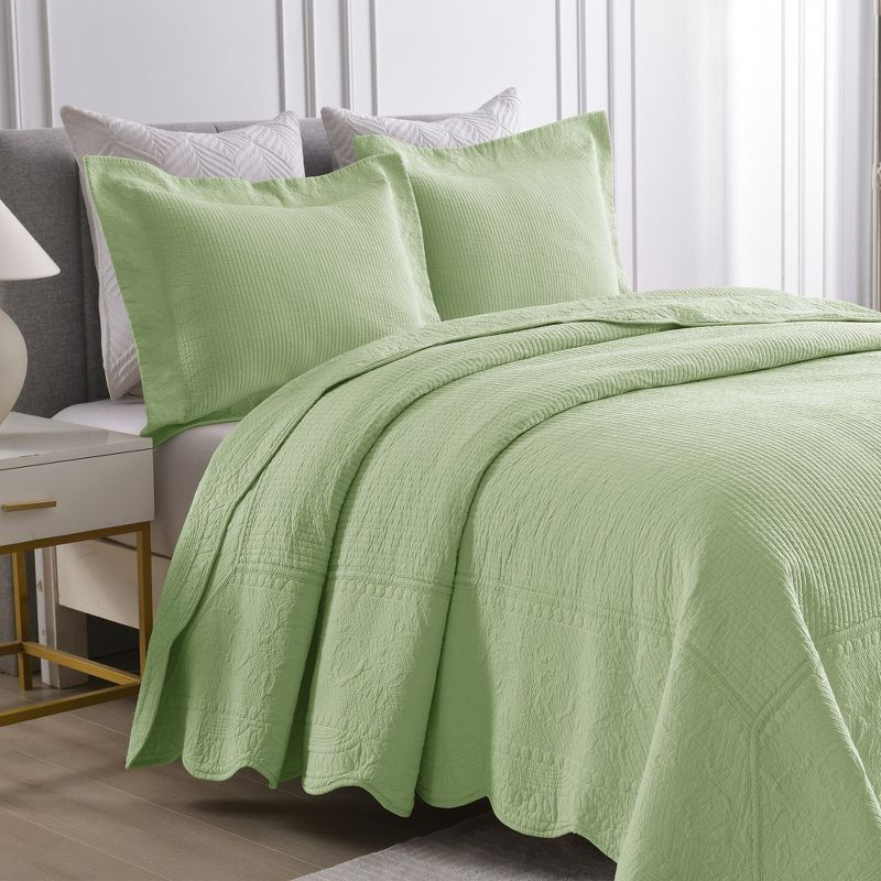 Marcielo 3-Pcs 100% Cotton Oversized Quilt Bedspread Set TG Khaki Beige Queen