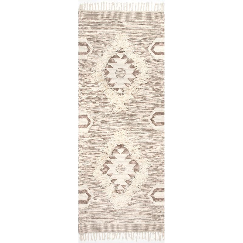 Nuloom Savannah Geometric 2x6 Wool Runner Indoor Area Rug for Living Room Bedroom Dining Room Entryway Hallway Kitchen, Beige/Ivory